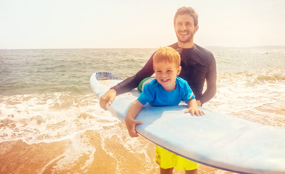 surfing dad and son Wayfarer Apartments Marina del Rey